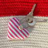 HEART KEY RING - lavender, red and white stripes 