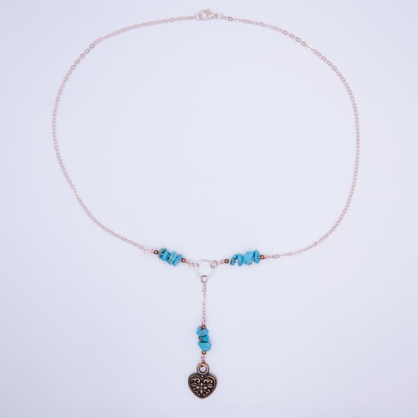 One Of A Kind Turquoise Magnesite and Copper Heart Necklace