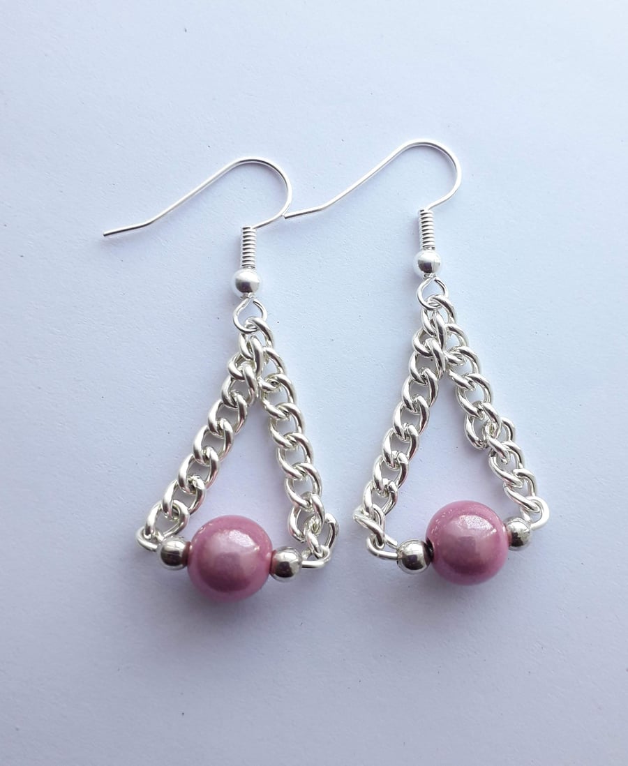 Pink Miracle Bead Swing Chain Earrings