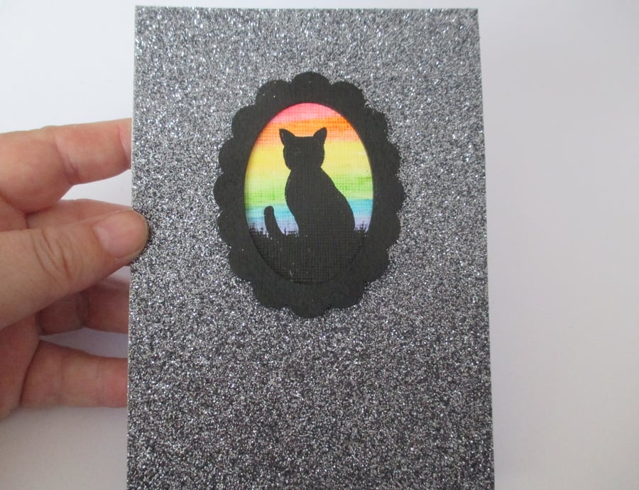 SALE Cat Pet Memorial Sympathy Greetings Card Rainbow Silhouette Pussy Picture