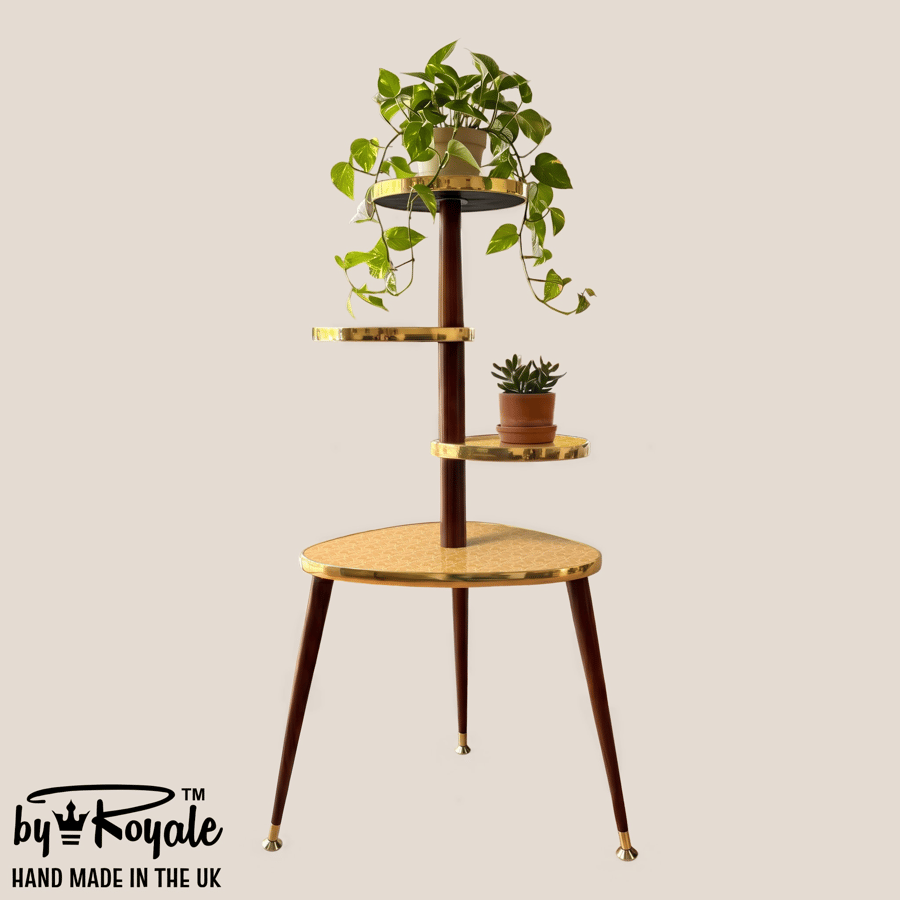 Mid Century Modern Royalexe™ 4 Tier Tera Plant Stand By Royale in Burnt Gold