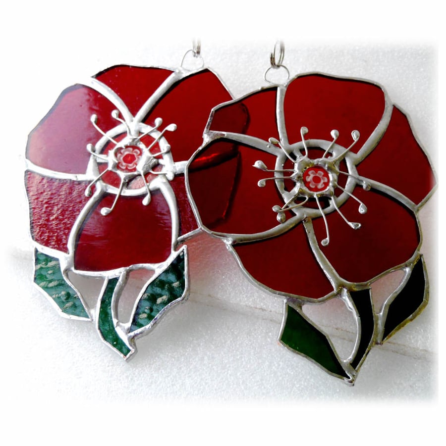 Poppy Suncatcher Stained Glass Handmade Red Flower 039 or 040 