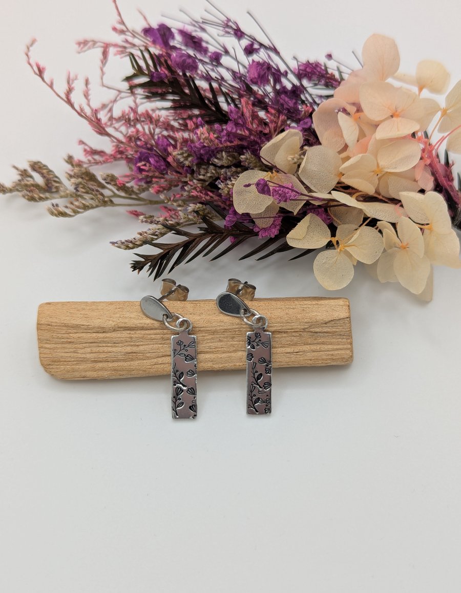 Hand Stamped Floral Dangle Earrings