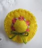 Hand Embroidered Miniature Hat Brooch - Sunshine Yellow Floral - Image 6