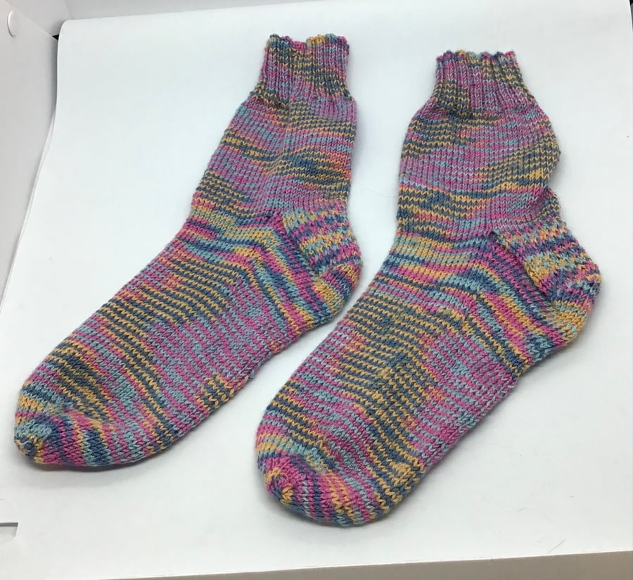 Hand Knit Bamboo Socks Pink Blue Peach Mix
