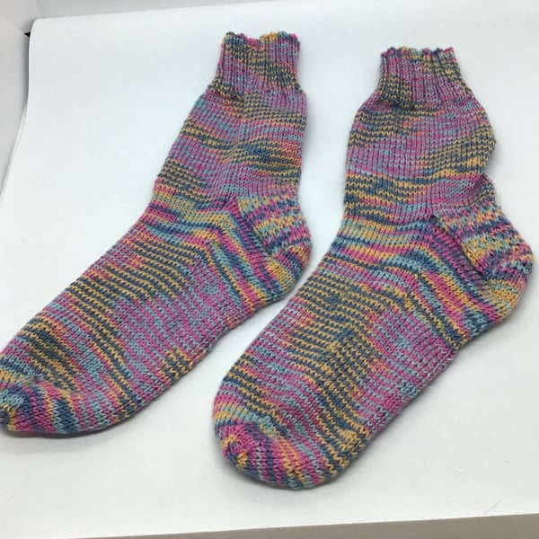 Hand Knit Bamboo Socks Pink Blue Peach Mix