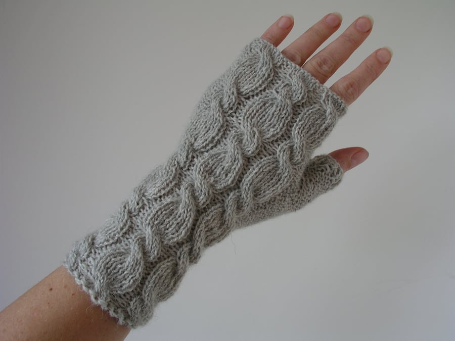 Alpaca Wrist Warmers Fingerless Gloves Grey