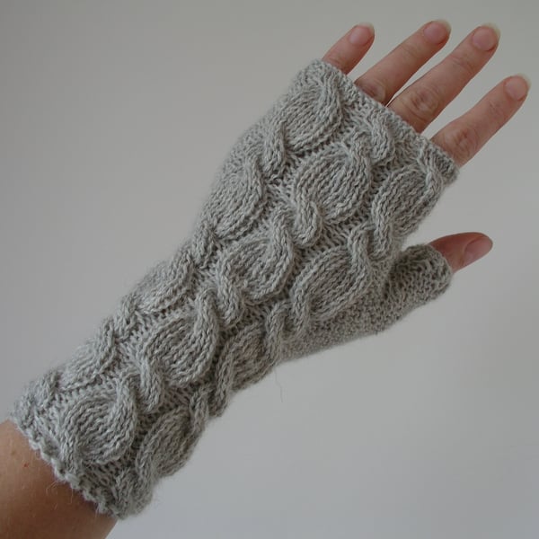 Alpaca Wrist Warmers Fingerless Gloves Grey