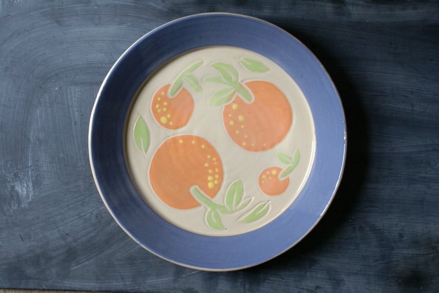 Sale - Summer oranges ceramic charger plate glazed in simply clay