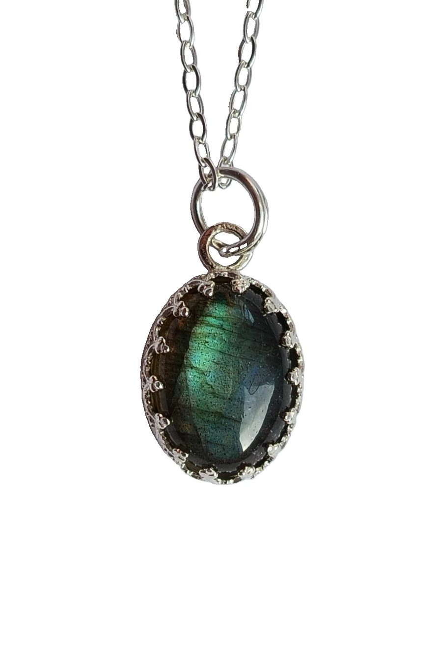 Sterling Silver Labradorite Necklace Blue Flash Oval Gemstone Jewellery Gift