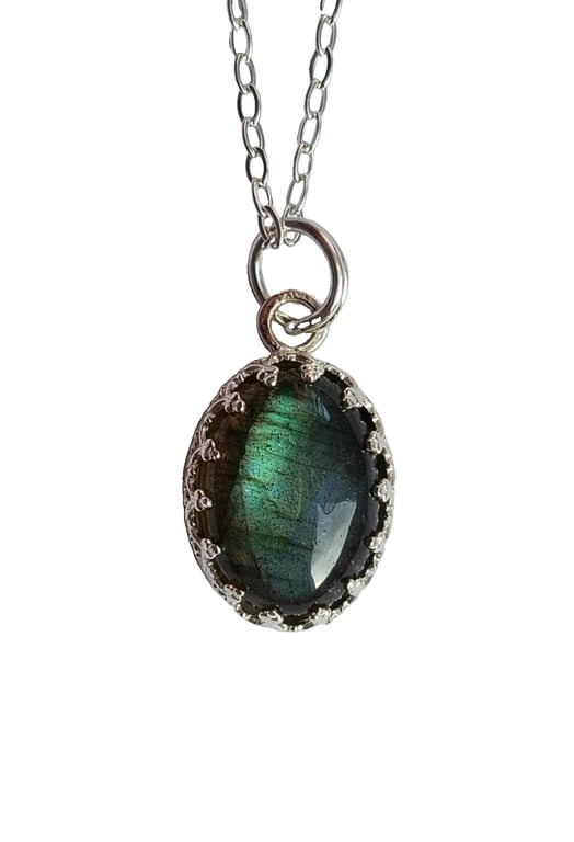 Sterling Silver Labradorite Necklace Blue Flash Oval Gemstone Jewellery Gift