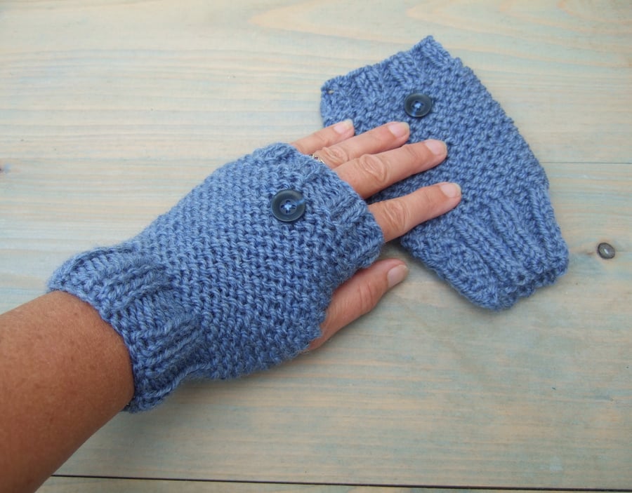 Blue Fingerless Gloves 