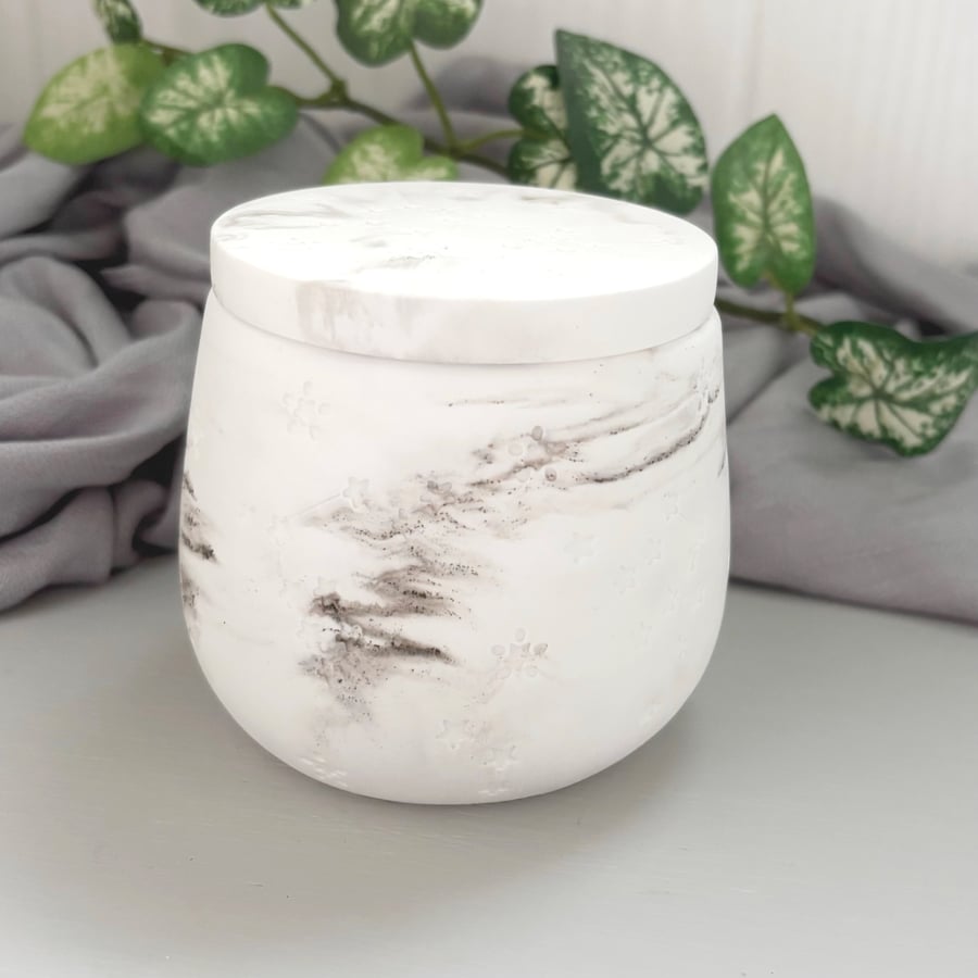 White Marble Celestial Storage Jar Star Pattern Jewellery Pot 