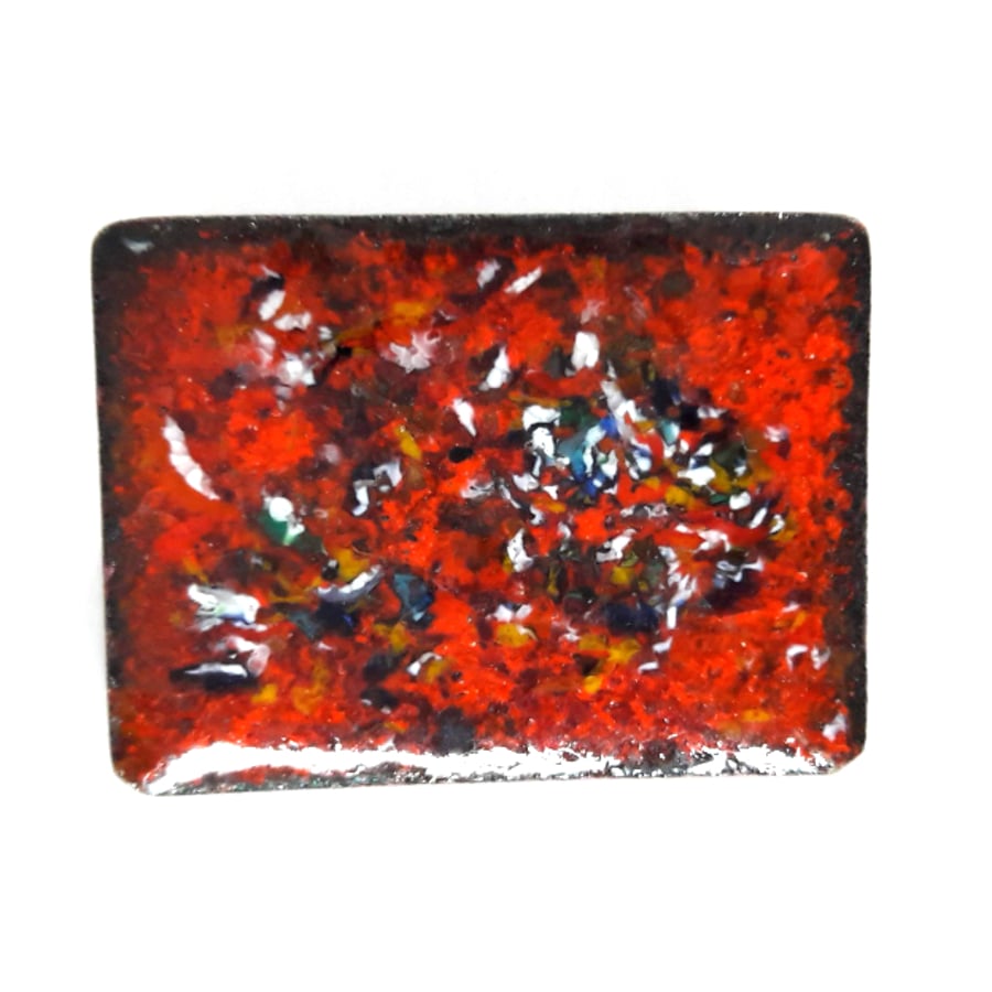 brooch - rectangle: enamel chip on red