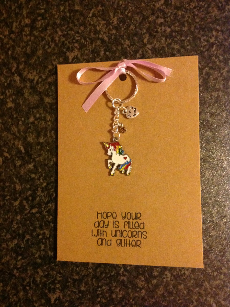Unicorn  Keyring on a greetings card
