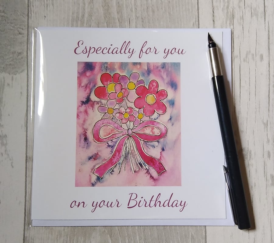Birthday card (printed) Say it with Flowers. Flower card. Floral card.