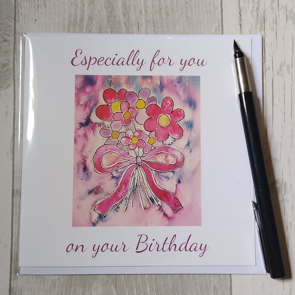 Birthday card (printed) Say it with Flowers. Flower card. Floral card.