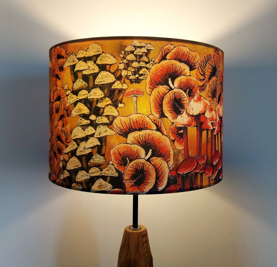 Mushrooms and Fungi Drum Lampshade by Lily Greenwood - Medium - 30cm