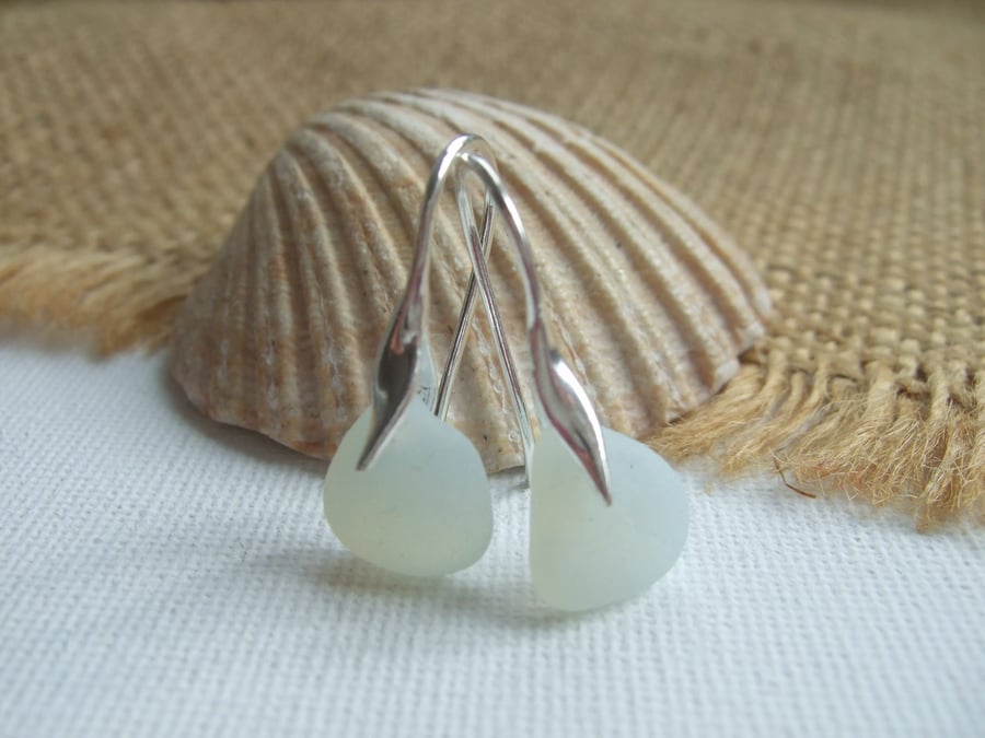 Sea glass earrings, opalscent Seaham sea glass earrings, dangle earrings, opaque