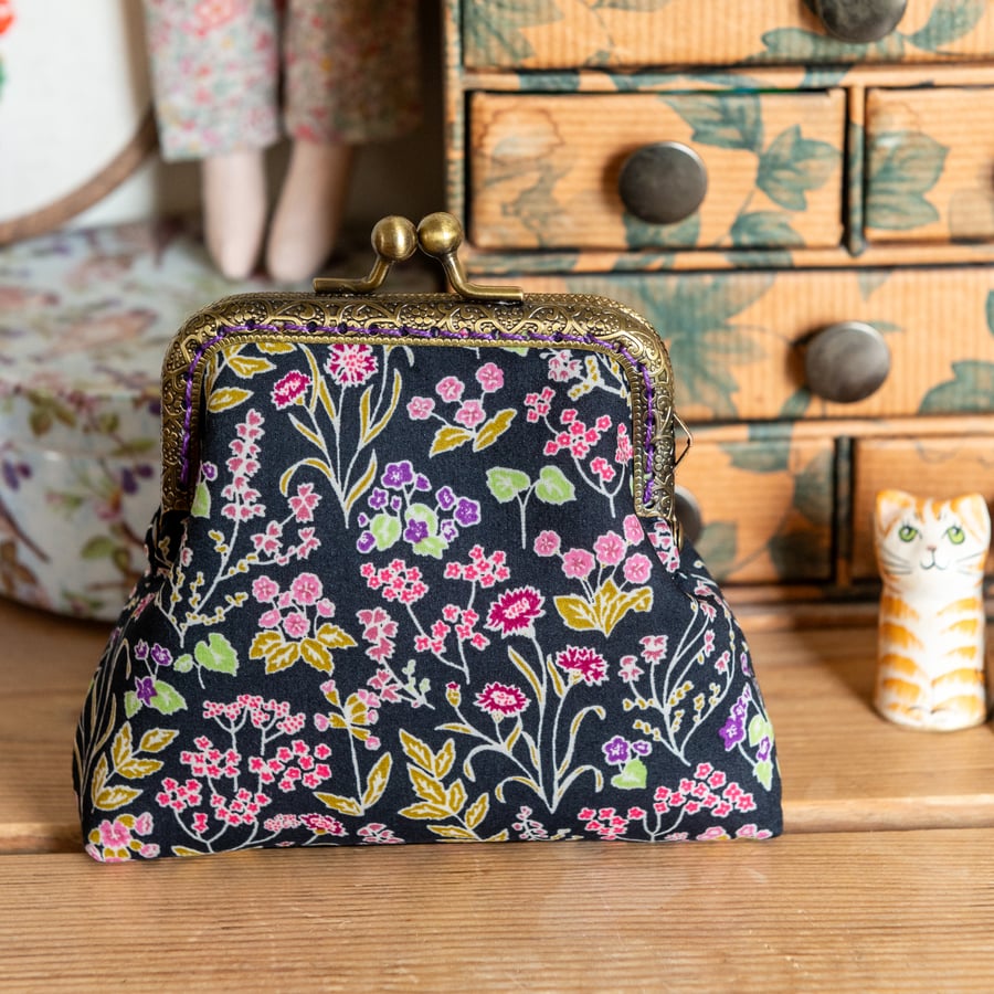 Clasp purse made with Liberty lawn floral print: 'Tess and Rosa'