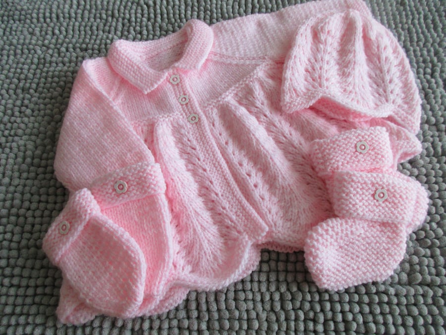 16" Matinee Coat Hat Mittens & Booties Set