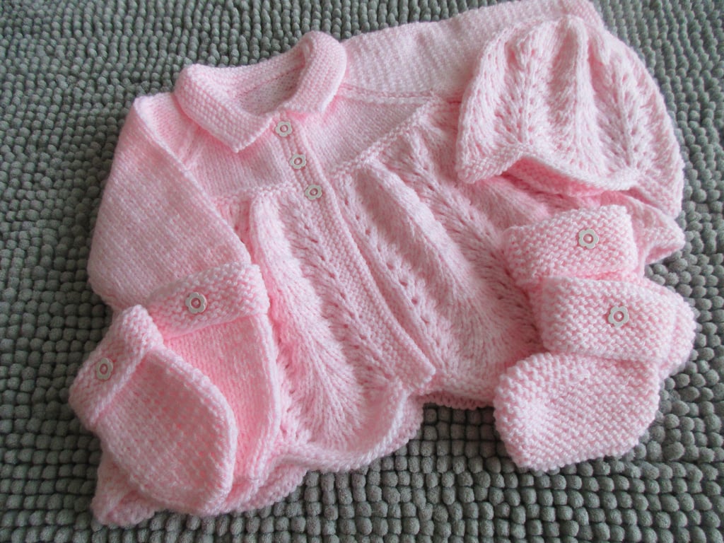 16" Matinee Coat Hat Mittens & Booties Set