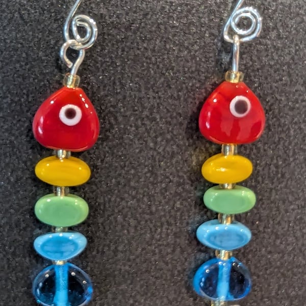 Wacky Fish Handmade Murano Glass Fish on Sterling Silver Earwires
