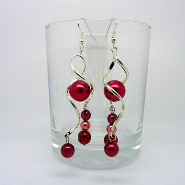 Red Glass Pearl Drop Earrings 