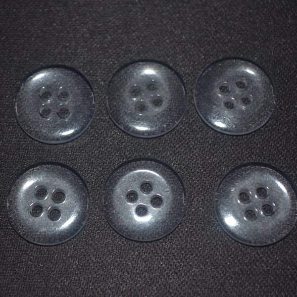 6 x Resin Sewing Buttons Scrapbooking 4 Holes Round Transparent Clear 15mm