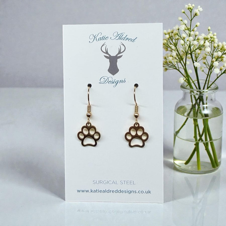 Charm Earrings - Gold Paw Print