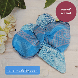 heart shaped brooch with blue silk bow OOAK made by an artist in Norfolk.  Free 