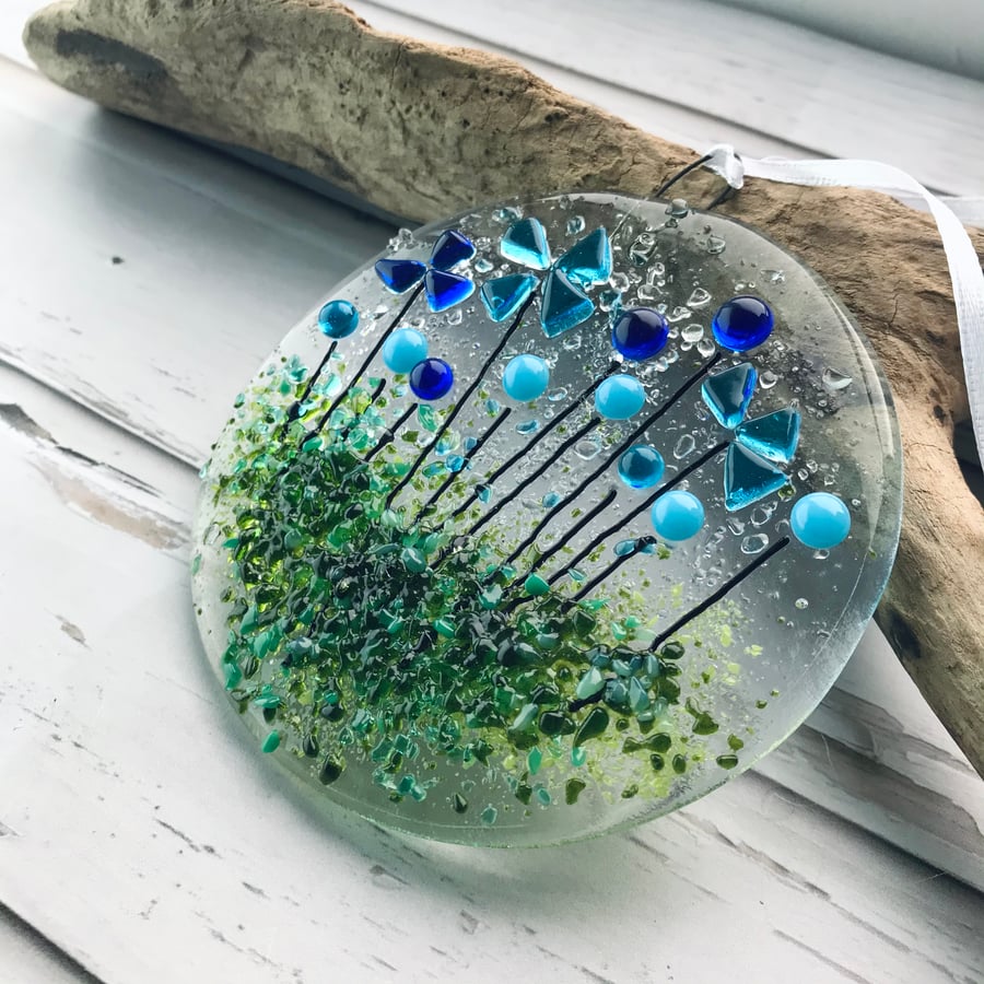 Wild flower fused glass suncatcher, housewarming gift, mother’s day
