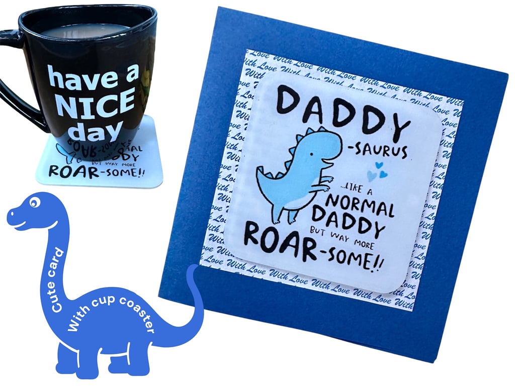 Fathers Day card, daddy birthday card, with a drinks coaster, small gift, 