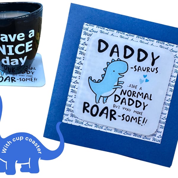 Fathers Day card, daddy birthday card, with a drinks coaster, small gift, 