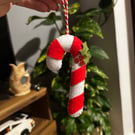 Hand Sewn Felt Red Candy Cane Christmas Decoration 