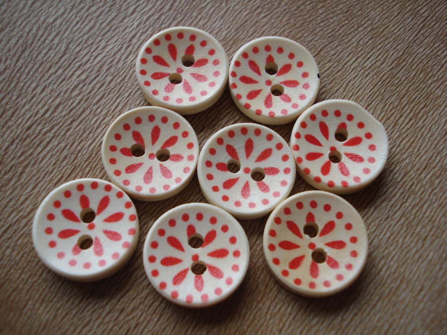8 Scandi Style Buttons, Round Buttons, Wooden Buttons