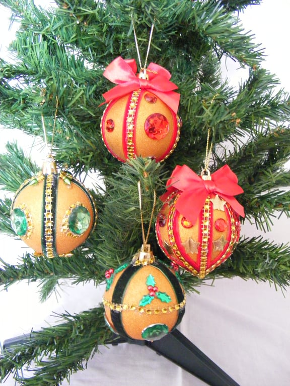 Handmade set of 4 large Christmas tree baubles