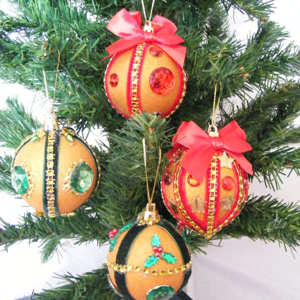 Handmade set of 4 large Christmas tree baubles