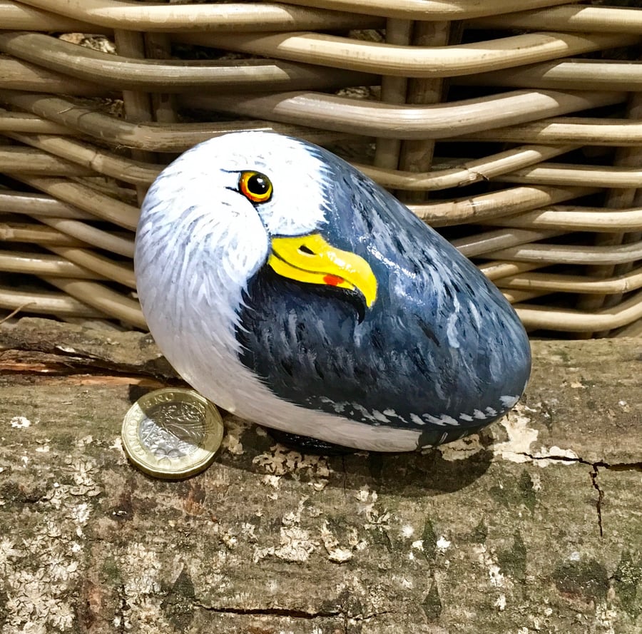 Seagull painted pebble beach theme rock stone art bird gift 