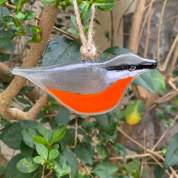 Fused Glass Birds, Nuthatch bird lover gift, British bird, hanging bird