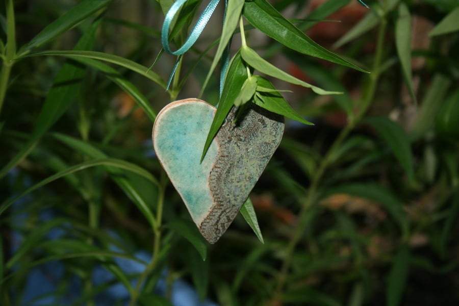 CUSTOMER ORDER DO NOT BUY Heart Ceramic green & turquoise decoration