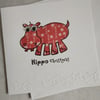 Cute Handmade Christmas Card - Hippo Christmas with googly eyes 