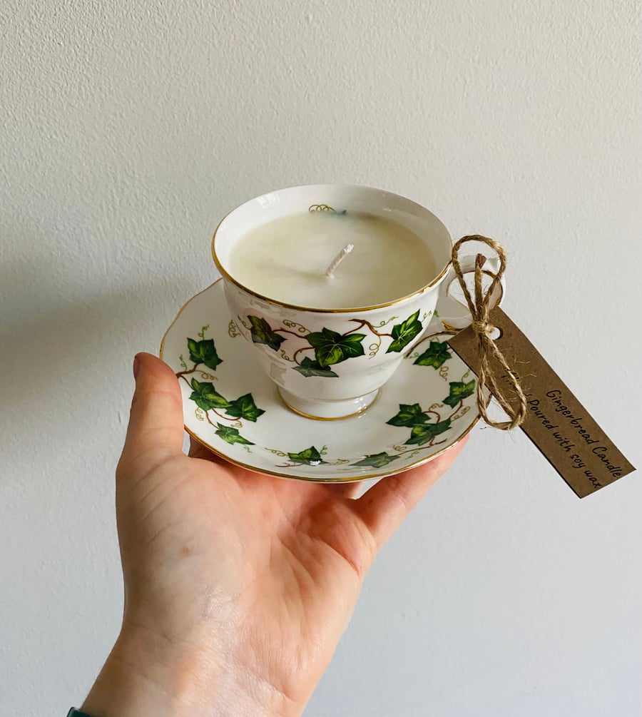 Gingerbread Tea Cup Candle with Saucer