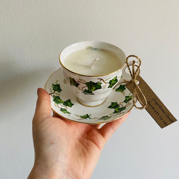 Gingerbread Tea Cup Candle with Saucer