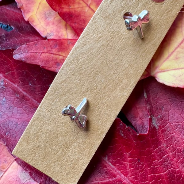 Tiny little dragonfly stud earrings in a jar