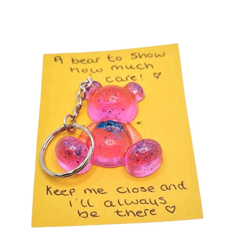 Teddy bear keyring, Bear hug large keyring, Custom colour keychain gift