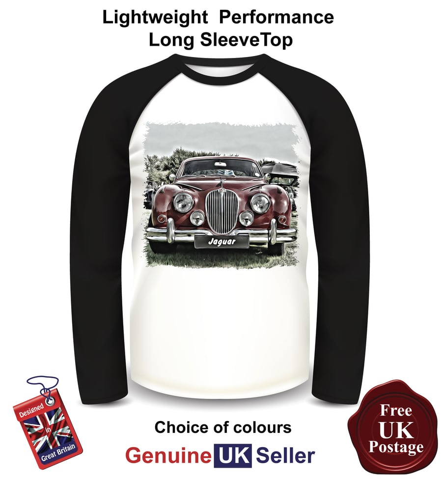 Jaguar MK2, Red Jag Mens Long Sleeve Top, Jag MK2 Mens T Shirt