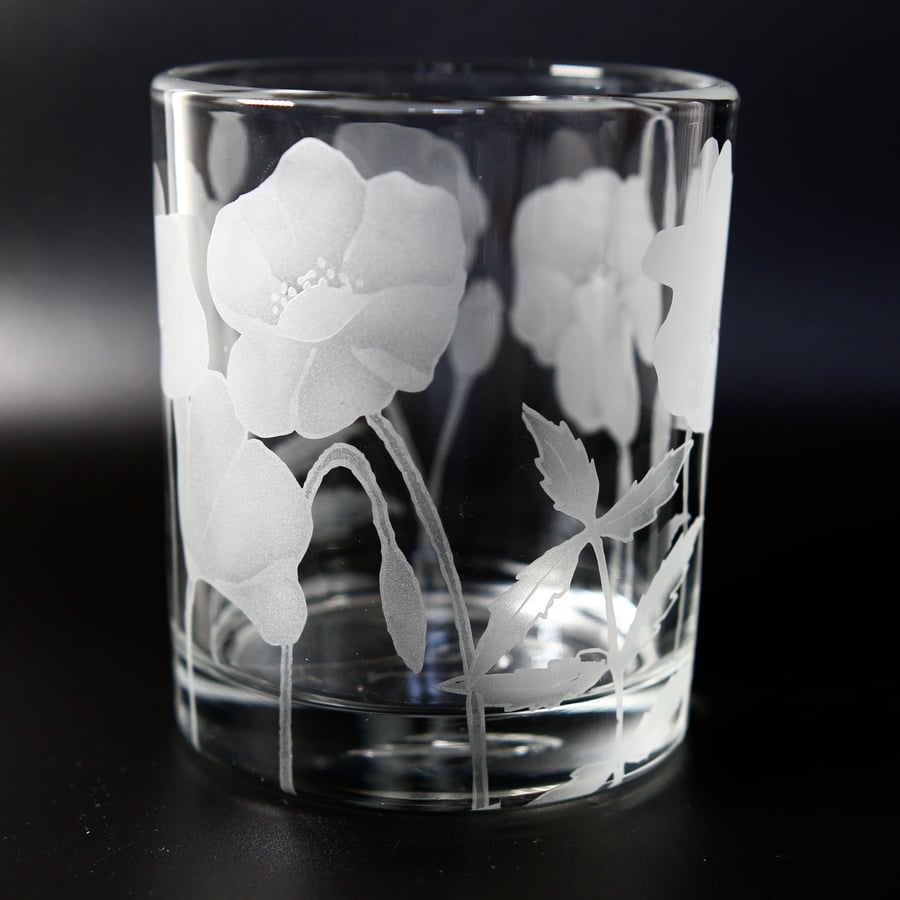 Poppies Sandblasted Tealight Holder