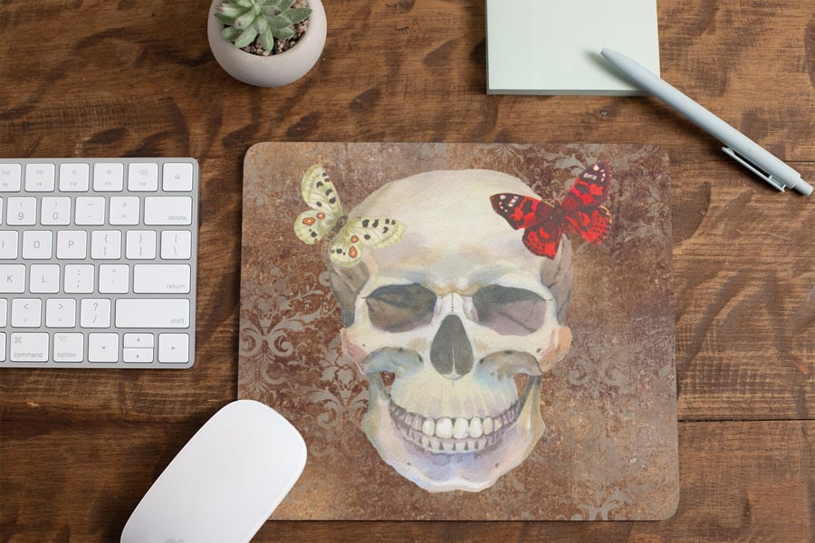 Skull with Butterflies Non Slip Mouse Mat Mouse Pad
