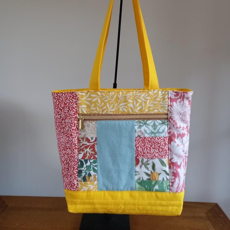 Yellow Morris Fabric Patchwork Tote Bag
